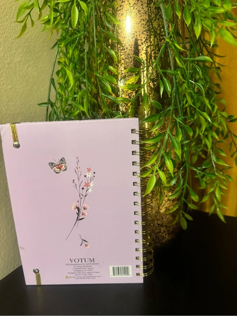 Floral & Butterfly Spiral Notebook with Gold Accent